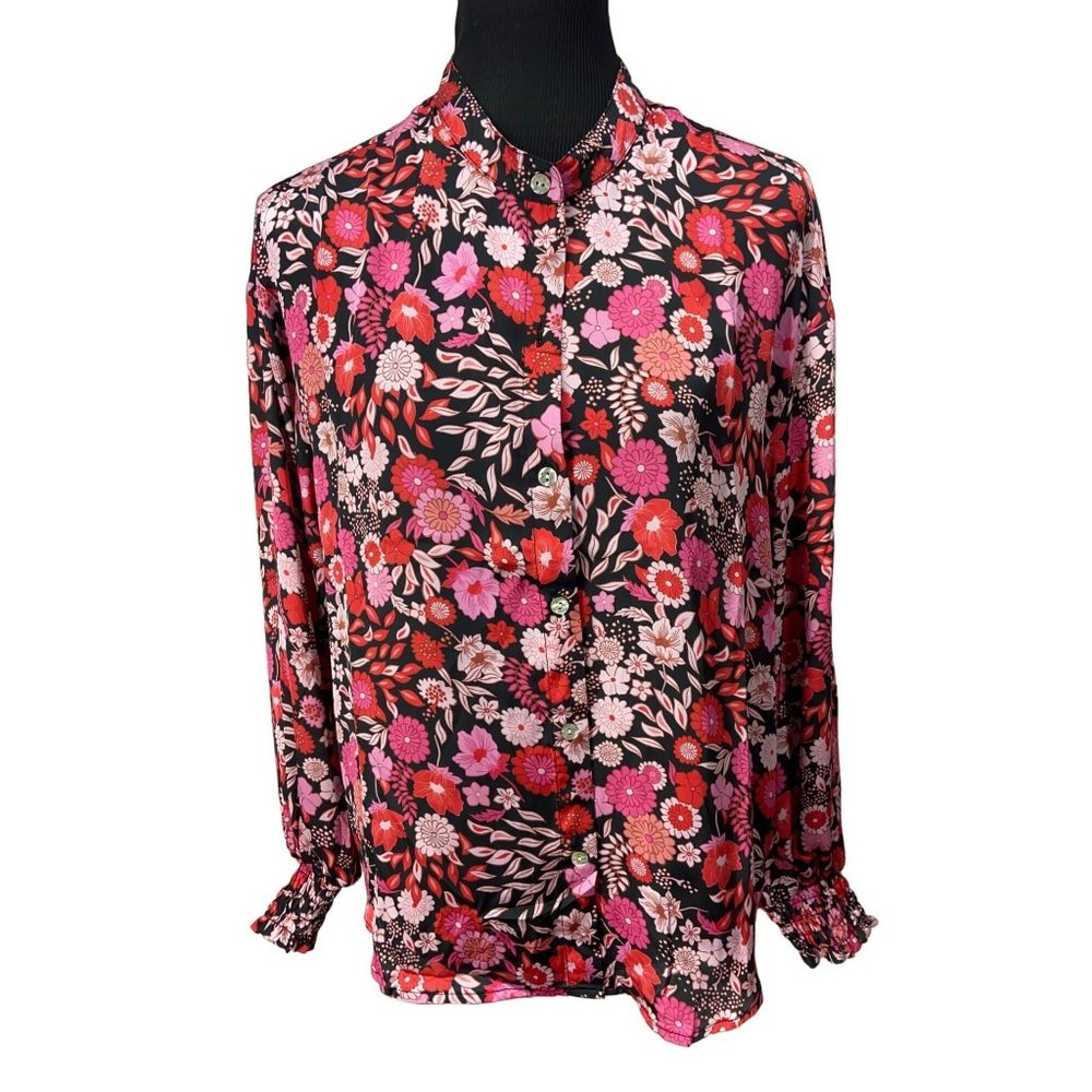 Chenault Pink Floral Long Sleeve‎ Size Medium Button Up Blouse